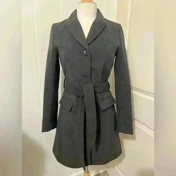 Vintage H&M Trench Coat Charcoal Gray Mauve Preppy City Fall Academia - Picture 1 of 7